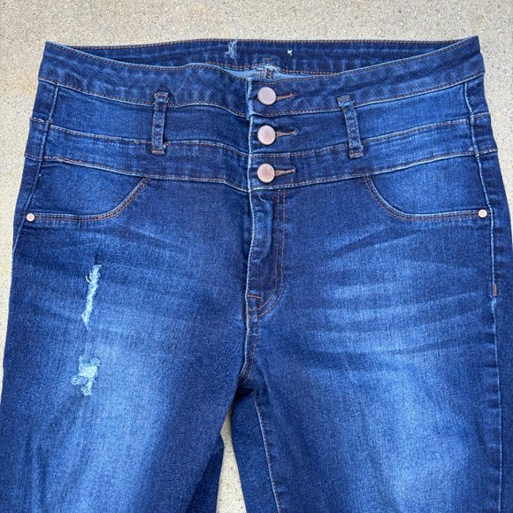 Refuge High Waist Skinny 3 Button Stretch Distressed Denim Jeans Size 31x27 - Picture 4 of 8